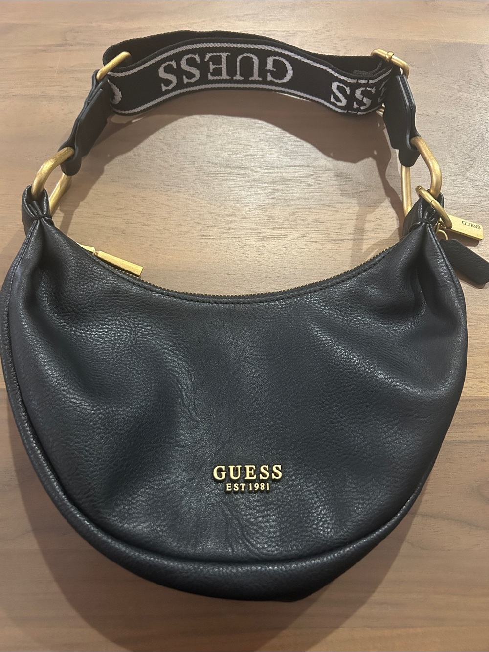 GUESS Black Natalya mini hobo Shoulder Bag with Branded Strap
